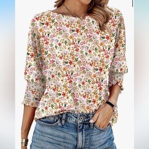 Floral Print Blouse with 3/4 Sleeves